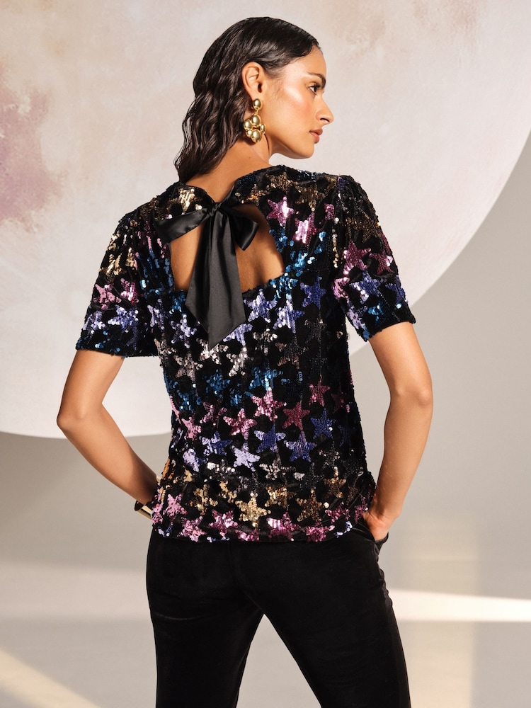 Love & Roses Multi RO Star Sequin Short Sleeve Top - Image 4 of 4