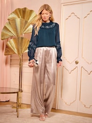 Love & Roses Midnight Blue RO Shirred Detail Long Sleeve Blouse - Image 3 of 4
