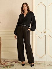 Love & Roses Black Scallop Button Through Long Sleeve Shirt - Image 3 of 4
