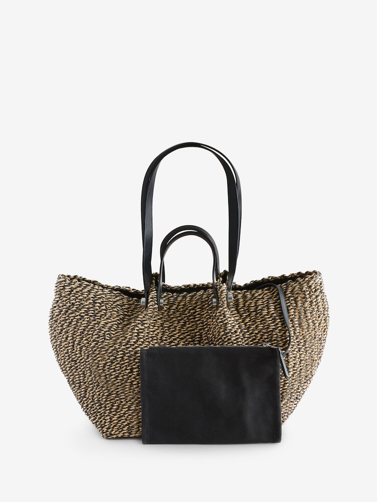 AllSaints Black/Brown Allington Paper Tote Bag - Image 2 of 9