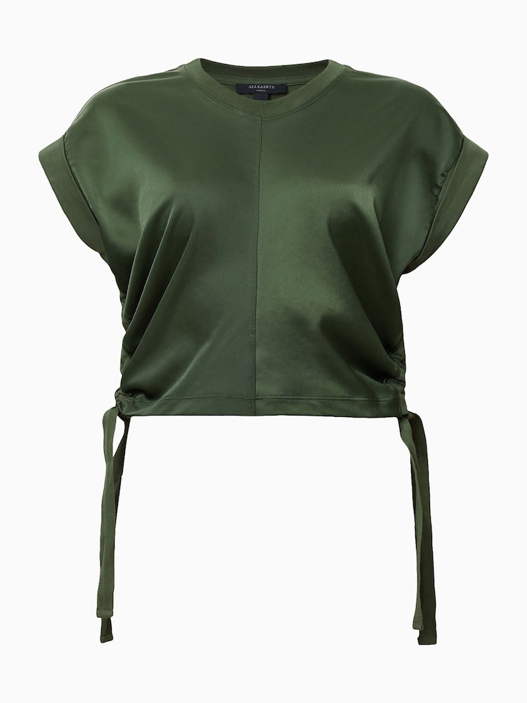 AllSaints Green Mira Satin T-Shirt - Image 7 of 7
