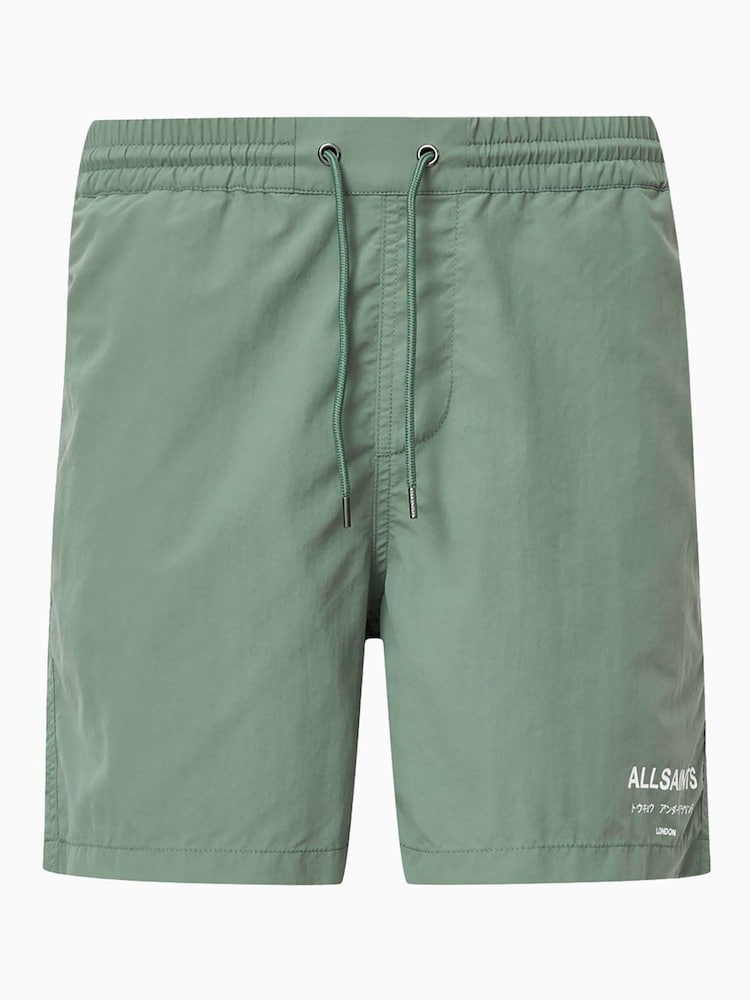 AllSaints Green Underground Swim Shorts - Image 10 of 10