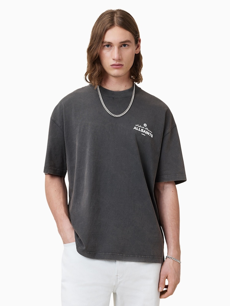 AllSaints Black Soleil Short Sleeve Crew 100% Organic Cotton T-Shirt - Image 1 of 7