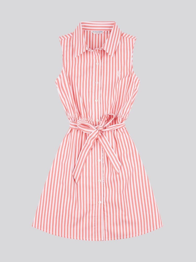 U.S. Polo Assn. Girls Striped Sleeveless Cotton Shirt Dress - Imagen 1 de 4