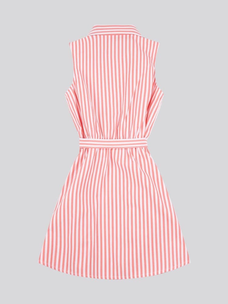 U.S. Polo Assn. Girls Striped Sleeveless Cotton Shirt Dress - Imagen 2 de 4