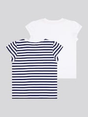 U.S. Polo Assn. Blue Girls Double Horsemen Mixed Cap Sleeve 100% Cotton T-Shirts 2 Pack - Image 2 of 11