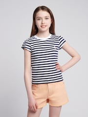U.S. Polo Assn. Blue Girls Double Horsemen Mixed Cap Sleeve 100% Cotton T-Shirts 2 Pack - Image 6 of 11