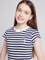 U.S. Polo Assn. Blue Girls Double Horsemen Mixed Cap Sleeve 100% Cotton T-Shirts 2 Pack - Image 9 of 11