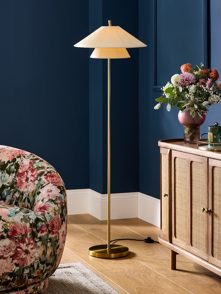 Clarke and Clarke Cream/Gold Kyoto Gathered Floor Lamp - Image 1 of 5 Clarke and Clarke Cream/Gold Kyoto Gathered Floor Lamp - Image 1 of 5