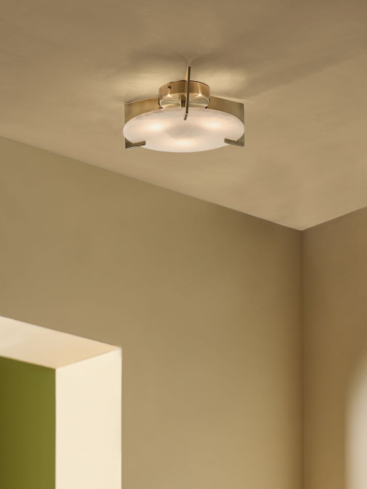 MADE.COM Brass/White Quila Alabaster Flush Fitting Flush Ceiling Light - Image 1 of 4