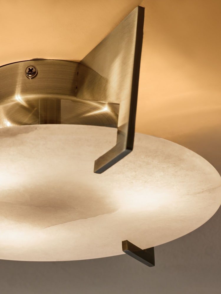 MADE.COM Brass/White Quila Alabaster Flush Fitting Flush Ceiling Light - Image 2 of 4