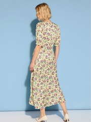 Baukjen Lottie Satin Midi Tea Butter Floral Print Yellow Dress - Image 2 of 5