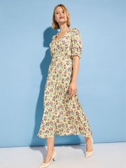 Baukjen Lottie Satin Midi Tea Butter Floral Print Yellow Dress - Image 3 of 5