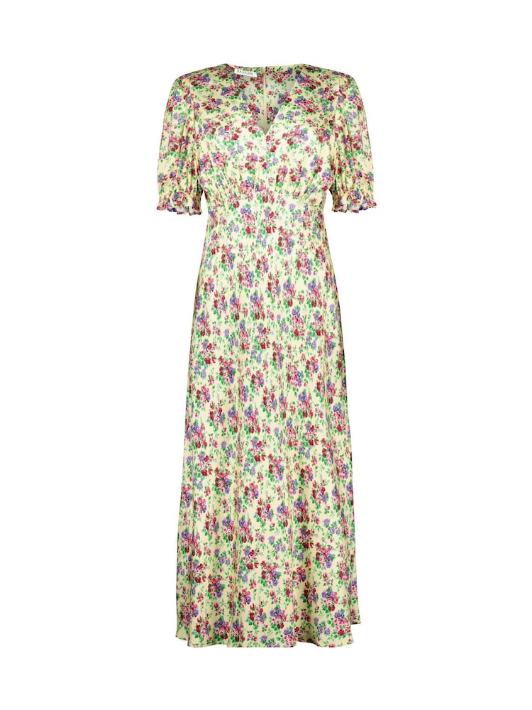 Baukjen Lottie Satin Midi Tea Butter Floral Print Yellow Dress - Image 5 of 5