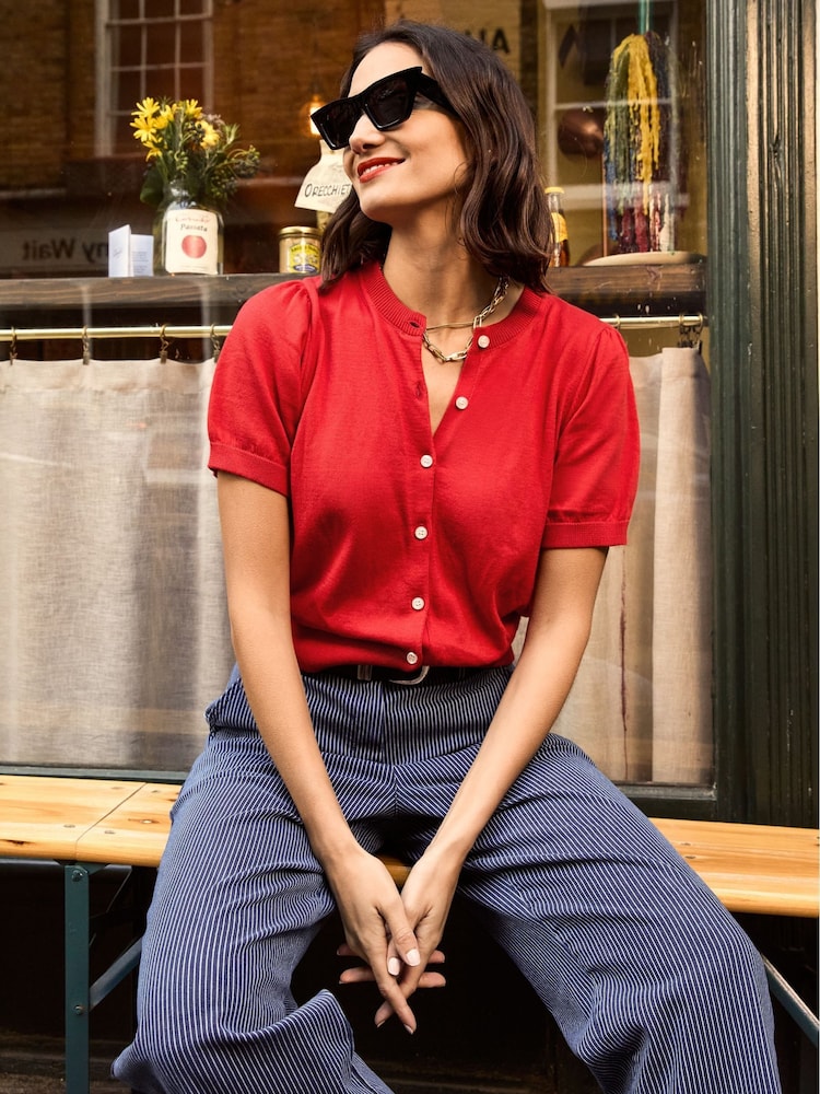 Baukjen Red Sasha 100% Cotton Short Sleeve Cardigan - Image 1 of 4