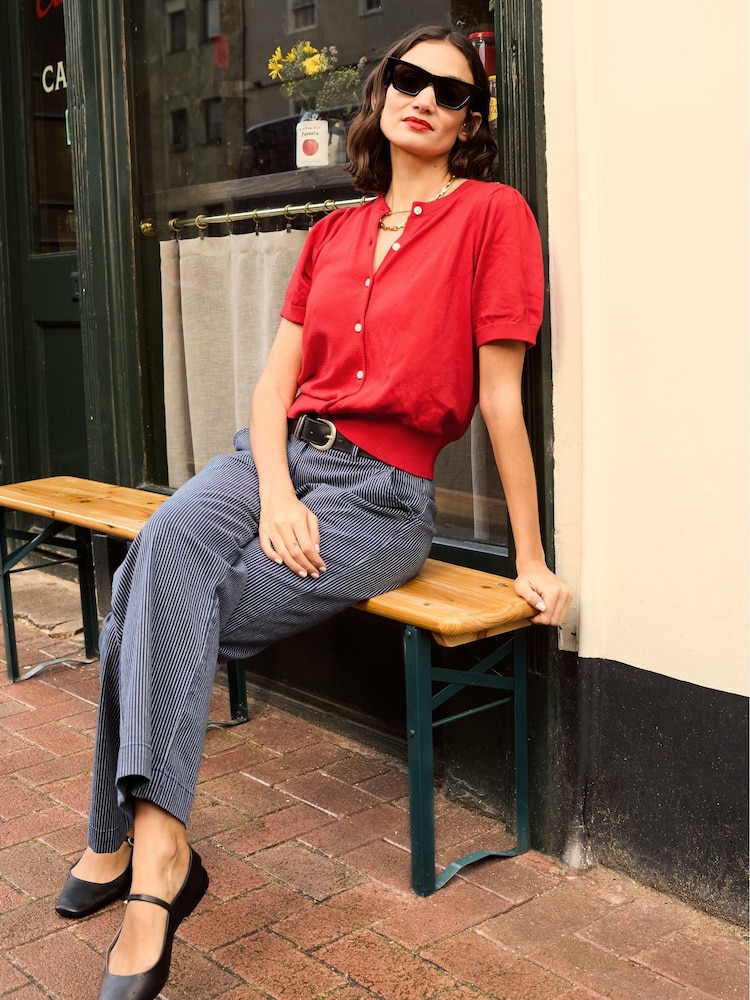Baukjen Red Sasha 100% Cotton Short Sleeve Cardigan - Image 3 of 4