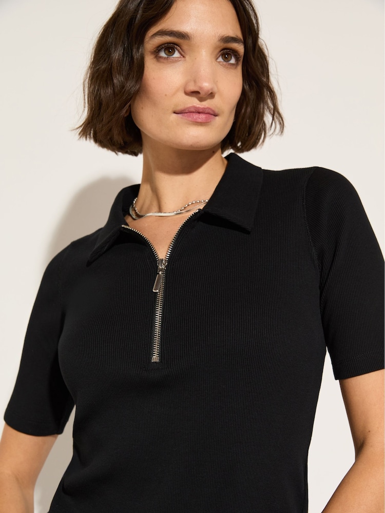 Baukjen Ivy 100% Cotton Rib Zip Black Collar T-Shirts - Image 2 of 5