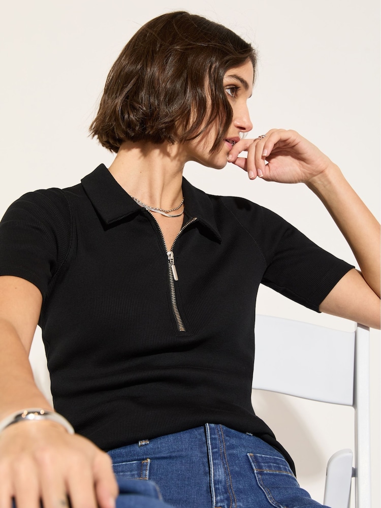Baukjen Ivy 100% Cotton Rib Zip Black Collar T-Shirts - Image 3 of 5