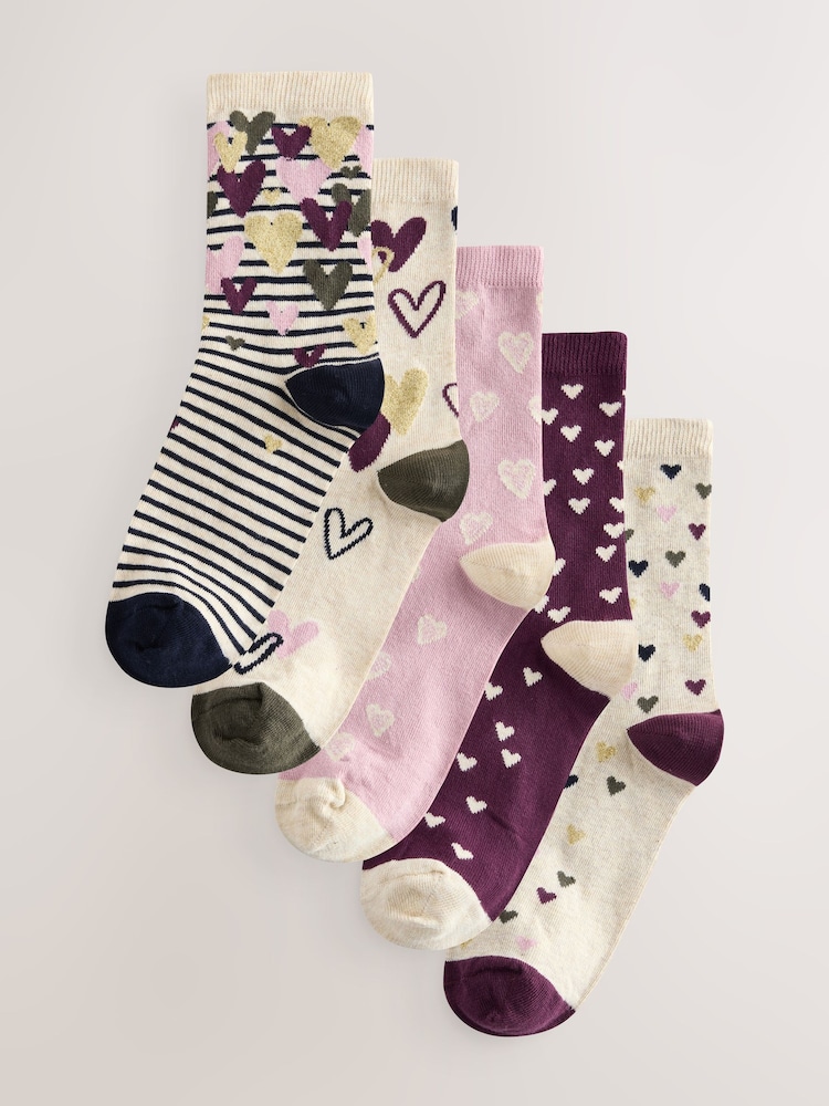 Pink Hearts Ankle Socks 5 Pack - Image 1 of 8