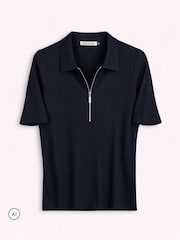 Baukjen Blue 100% Cotton Rib Zip Collar T-Shirts - Image 4 of 4