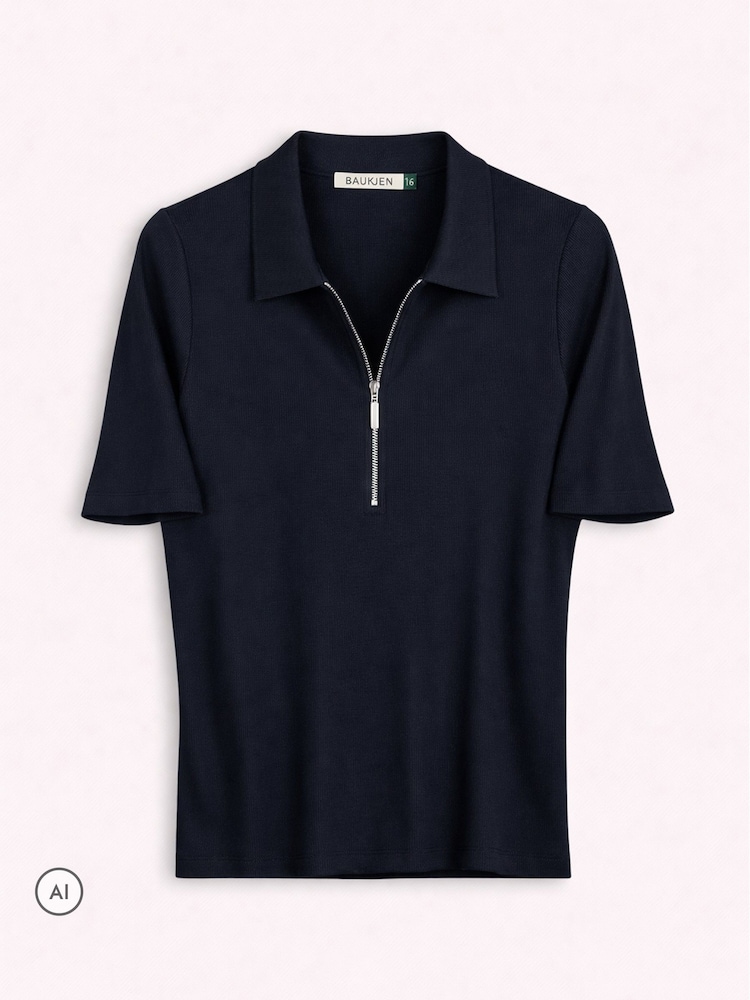 Baukjen Blue 100% Cotton Rib Zip Collar T-Shirts - Image 4 of 4 Baukjen Blue 100% Cotton Rib Zip Collar T-Shirts - Image 4 of 4