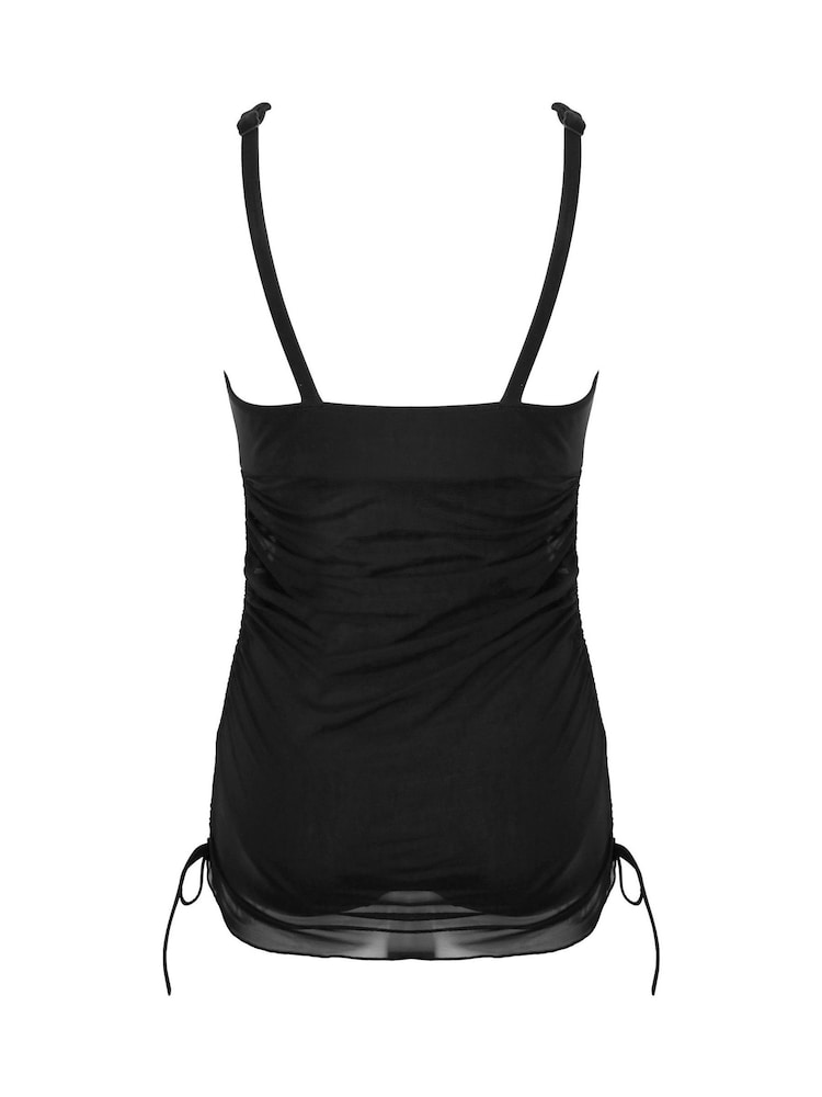 Pour Moi Black Dubai Mesh Adjustable Tummy Control Skirted Swimsuit - Image 4 of 4