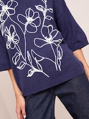 Friends Like These Navy Cornelli Detail Knitted T-Shirt - Image 3 of 4