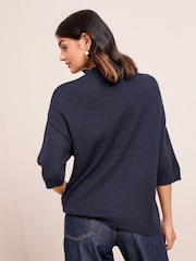 Friends Like These Navy Cornelli Detail Knitted T-Shirt - Image 4 of 4