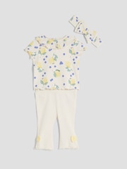 River Island Brown Baby Girls Beige Lemon Kickflare Tops & Leggings Set 3 Pack - Image 1 of 5