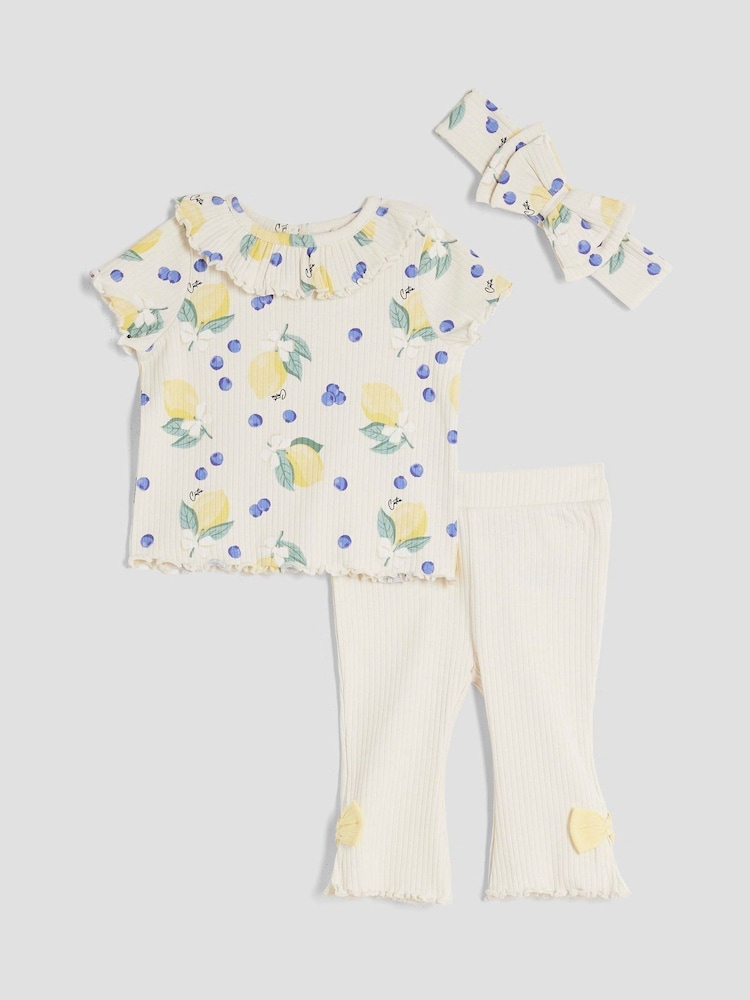 River Island Brown Baby Girls Beige Lemon Kickflare Tops & Leggings Set 3 Pack - Image 2 of 5