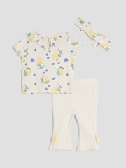 River Island Brown Baby Girls Beige Lemon Kickflare Tops & Leggings Set 3 Pack - Image 3 of 5