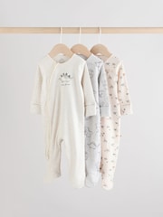 Grey Baby Embroidered Sleepsuits 3 Pack - Image 1 of 13