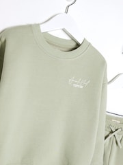 River Island Green Boys MB Ame Le Nuit Crew 100% Cotton Shorts Set - Image 4 of 5