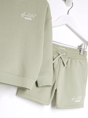 River Island Green Boys MB Ame Le Nuit Crew 100% Cotton Shorts Set - Image 5 of 5