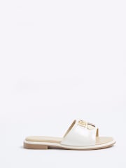 River Island Cream Girls Heart Trim Flat Sandals - Image 1 of 5