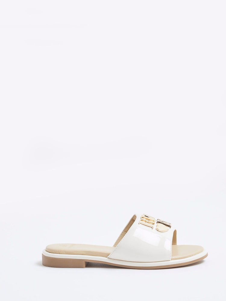 River Island Cream Girls Heart Trim Flat Sandals - Image 1 of 5