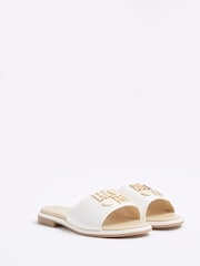 River Island Cream Girls Heart Trim Flat Sandals - Image 2 of 5
