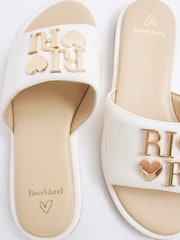 River Island Cream Girls Heart Trim Flat Sandals - Image 4 of 5