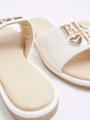 River Island Cream Girls Heart Trim Flat Sandals - Image 5 of 5
