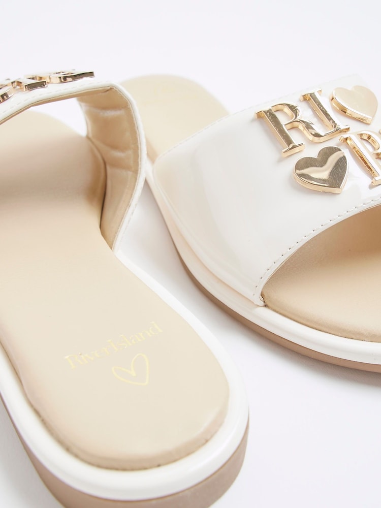 River Island Cream Girls Heart Trim Flat Sandals - Image 5 of 5
