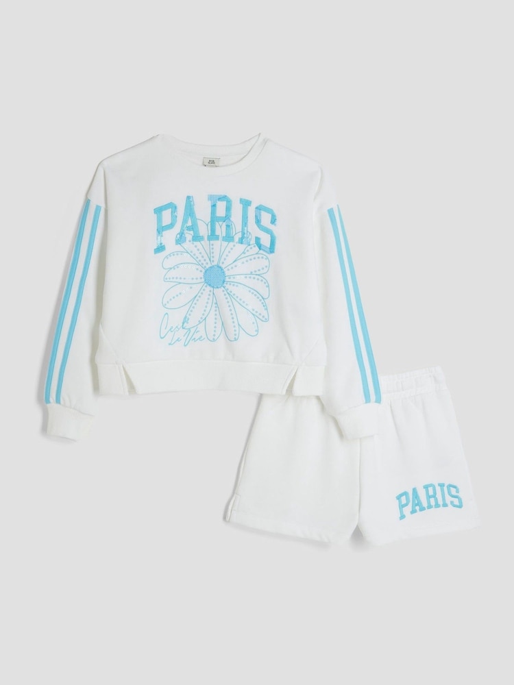 River Island White Girls Paris Sweat Set - Image 1 of 5