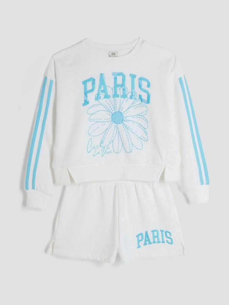 River Island White Girls Paris Sweat Set - Image 2 of 5