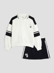 River Island White Girls Collar 100% Cotton Sweat and Skirt Set - Image 1 of 5