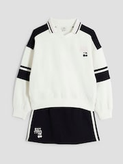 River Island White Girls Collar 100% Cotton Sweat and Skirt Set - Image 3 of 5