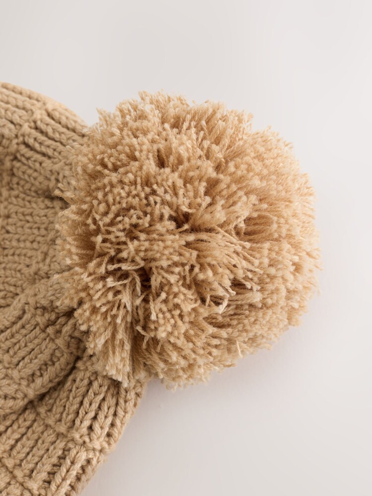 Natural Borg Baby Knitted Trapper Hat With Pom (0mths-2yrs) - Image 2 of 3