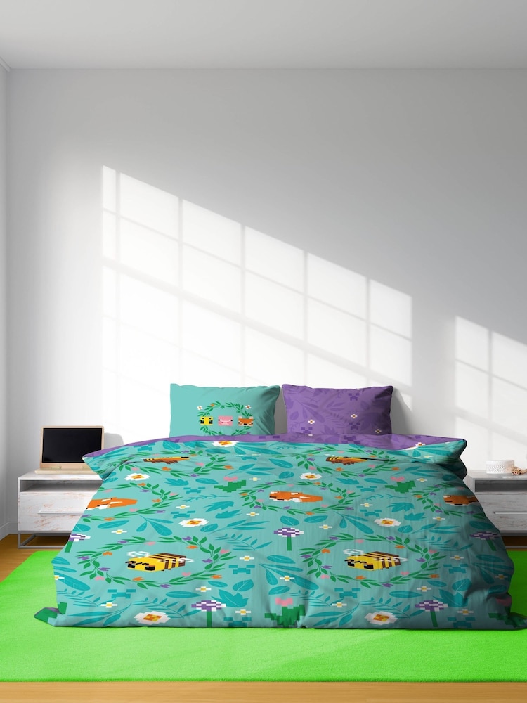 Jay Franco Blue Minecraft Floral 100% Cotton Double Duvet Cover Set - Image 1 of 5