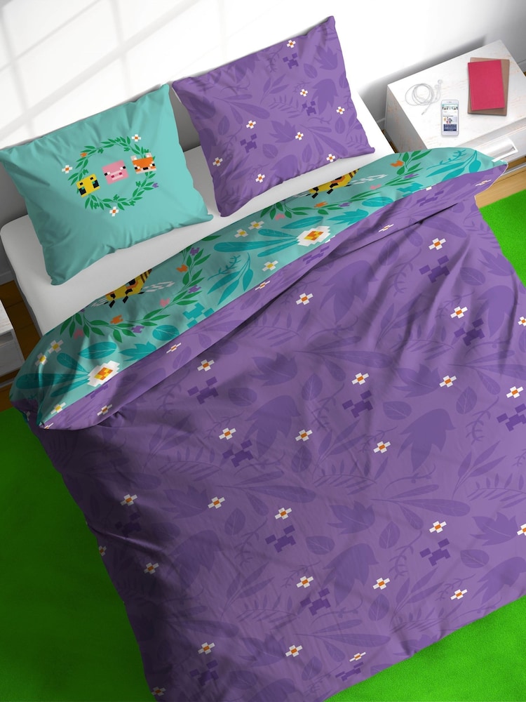 Jay Franco Blue Minecraft Floral 100% Cotton Double Duvet Cover Set - Image 2 of 5