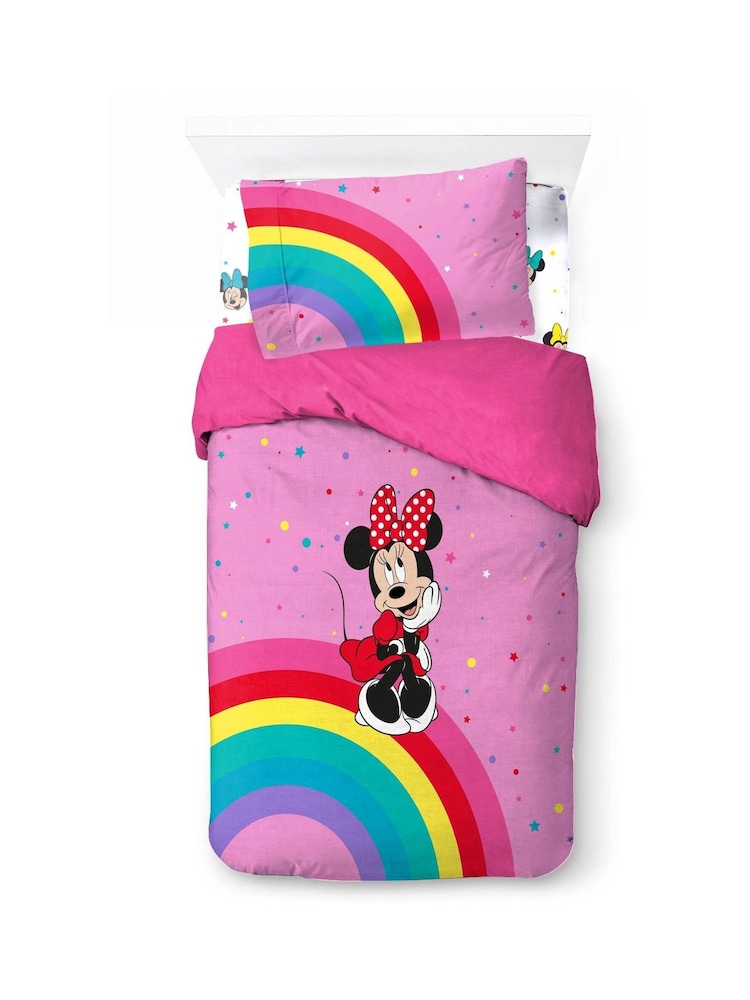 Jay Franco Pink Disney Minnie Mouse Rainbow 100 Cotton 3 Piece Bed Set - Image 2 of 6