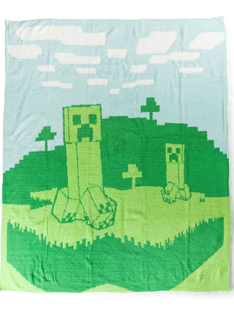 Jay Franco Blue Minecraft Creeper Fluffy Throw Blanket - Image 2 of 6