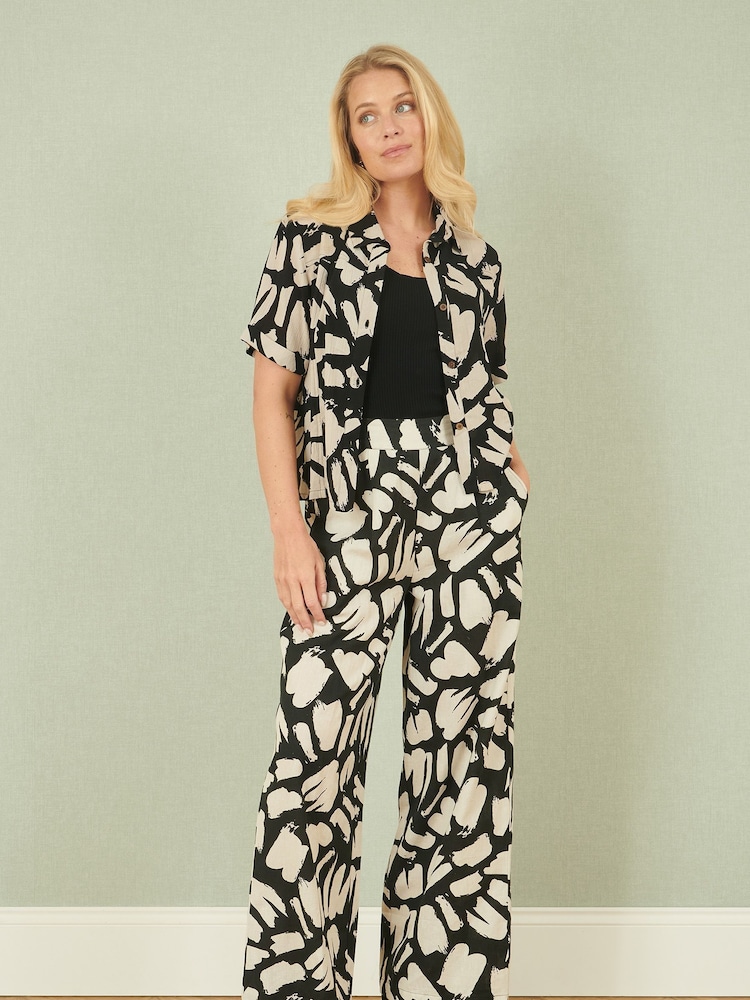 Yumi Black Relaxed Fit 100% Cotton Splash Print Trousers - Image 3 of 5